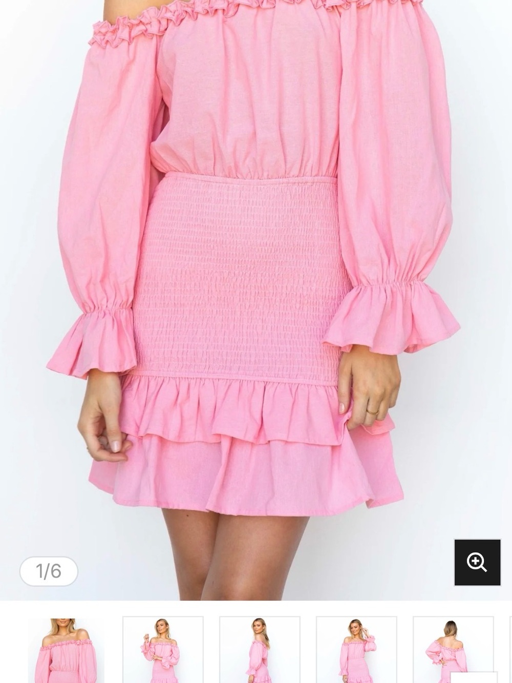 Petal & Pup Pink Off-Shoulder Ruffle Smocked Mini Dress